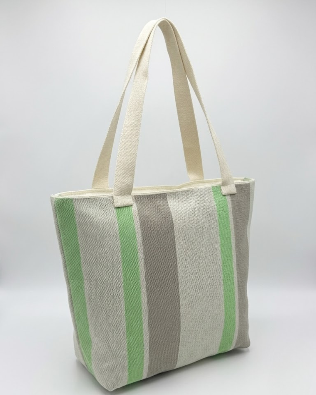 Bolso Tote de Loneta Premium – Diseño Rayas Verde (Hombro y Mano)