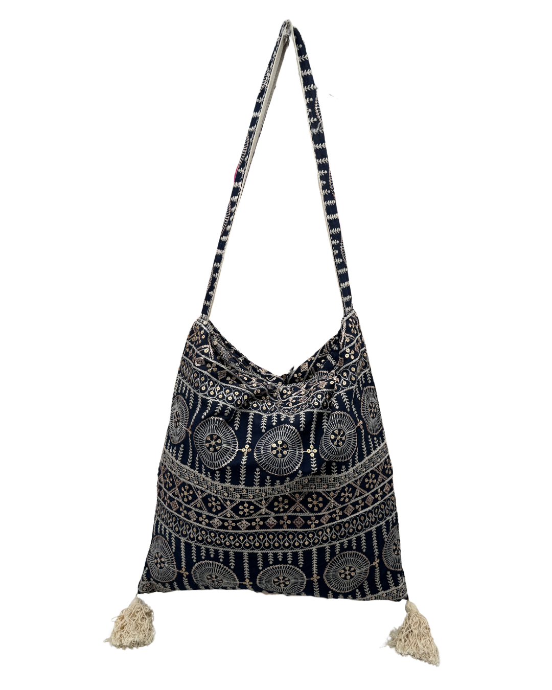 Bolso Tote Mandala Boho – Bordado Étnico con Detalles lentejuelas