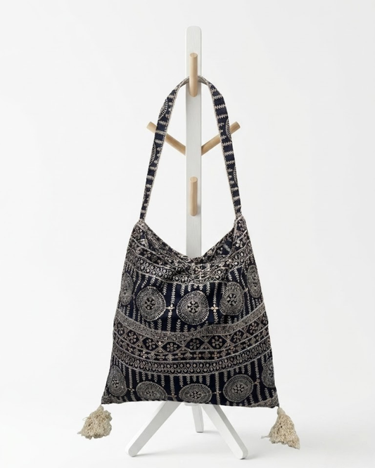 Bolso Tote Mandala Boho – Bordado Étnico con Detalles lentejuelas