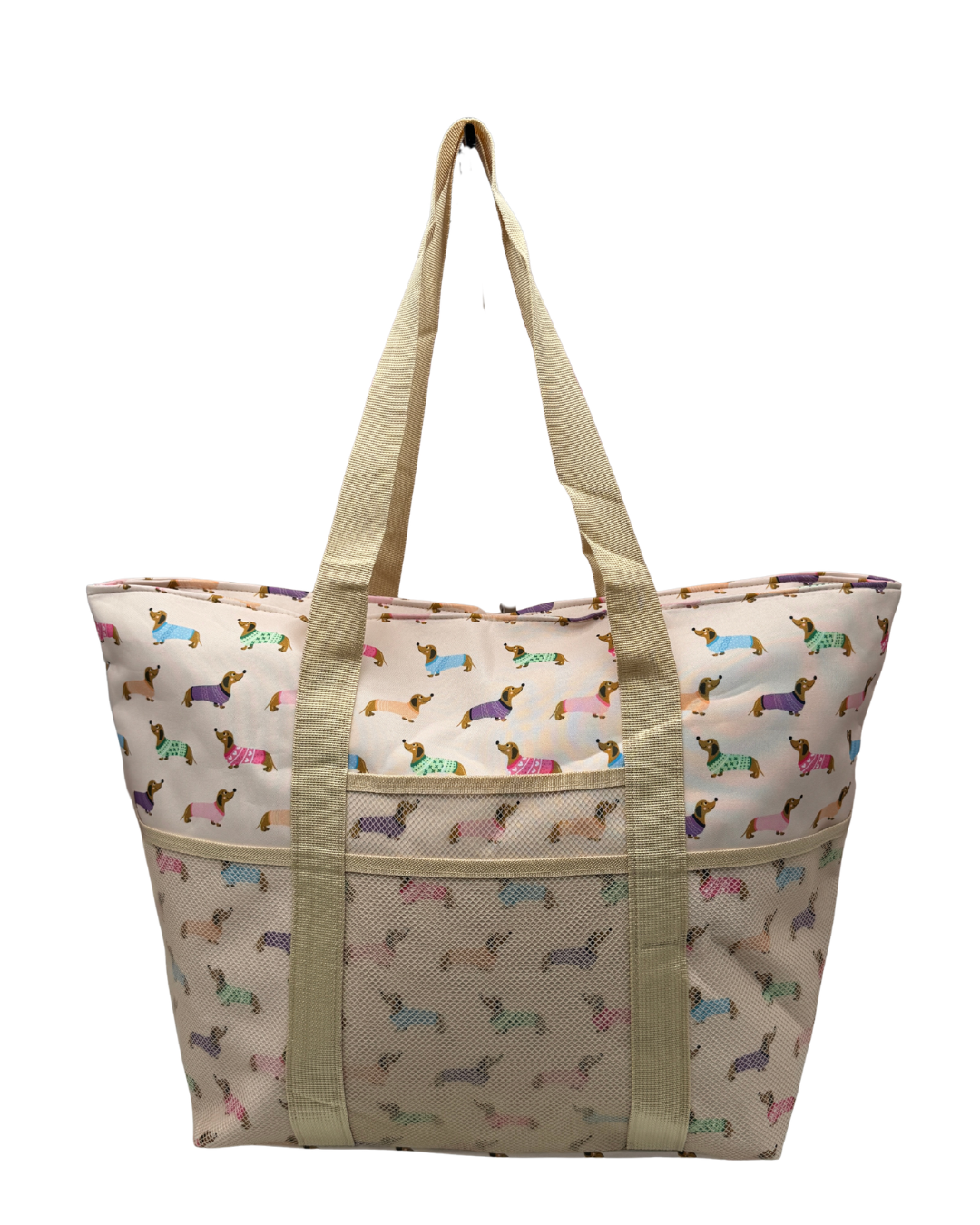 Bolso de Playa Grande Impermeable - Estampado Perros Salchicha (Teckel)