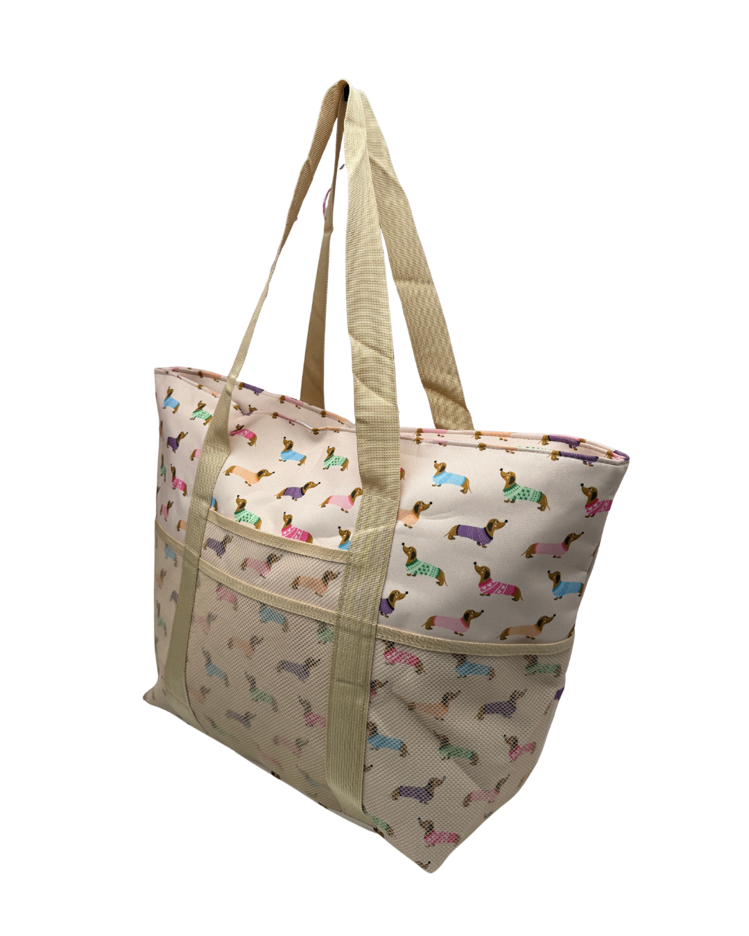Bolso de Playa Grande Impermeable - Estampado Perros Salchicha (Teckel)