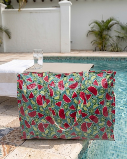 Bolso de Playa Maxi XL Impermeable - Estampado Tropical "Tutti Frutti"