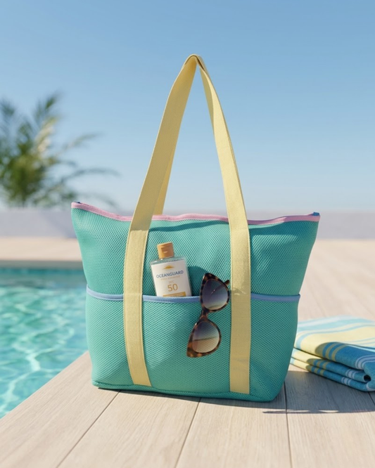 Bolso de Playa "Summer Breeze" - Malla Transpirable con Doble Bolsillo Exterior