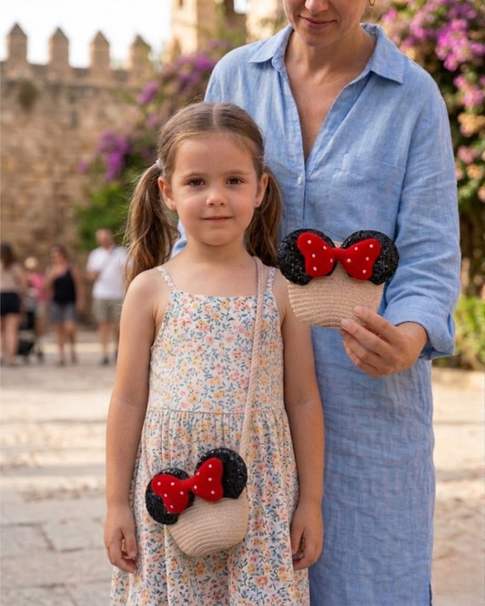 Bolso y Monedero de Rafia 2 en 1 Estilo Disney - Diseño Minnie Mouse Artesanal