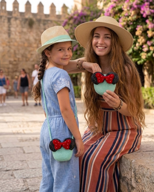 Bolso y Monedero de Rafia 2 en 1 Estilo Disney - Diseño Minnie Mouse Artesanal