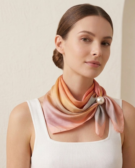 Pañuelo de Tacto Sedoso con Broche de Perla Elegante - Estilo Atemporal
