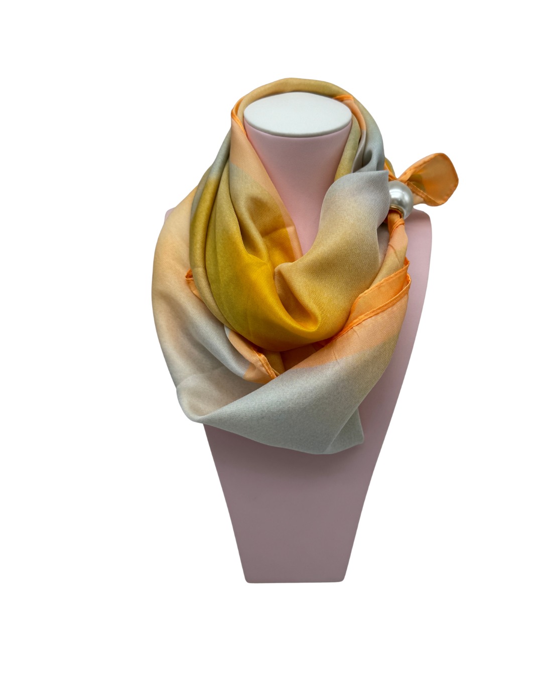Pañuelo Satinado Amarillo Sol con Broche de Perla - Tacto Sedoso Premium