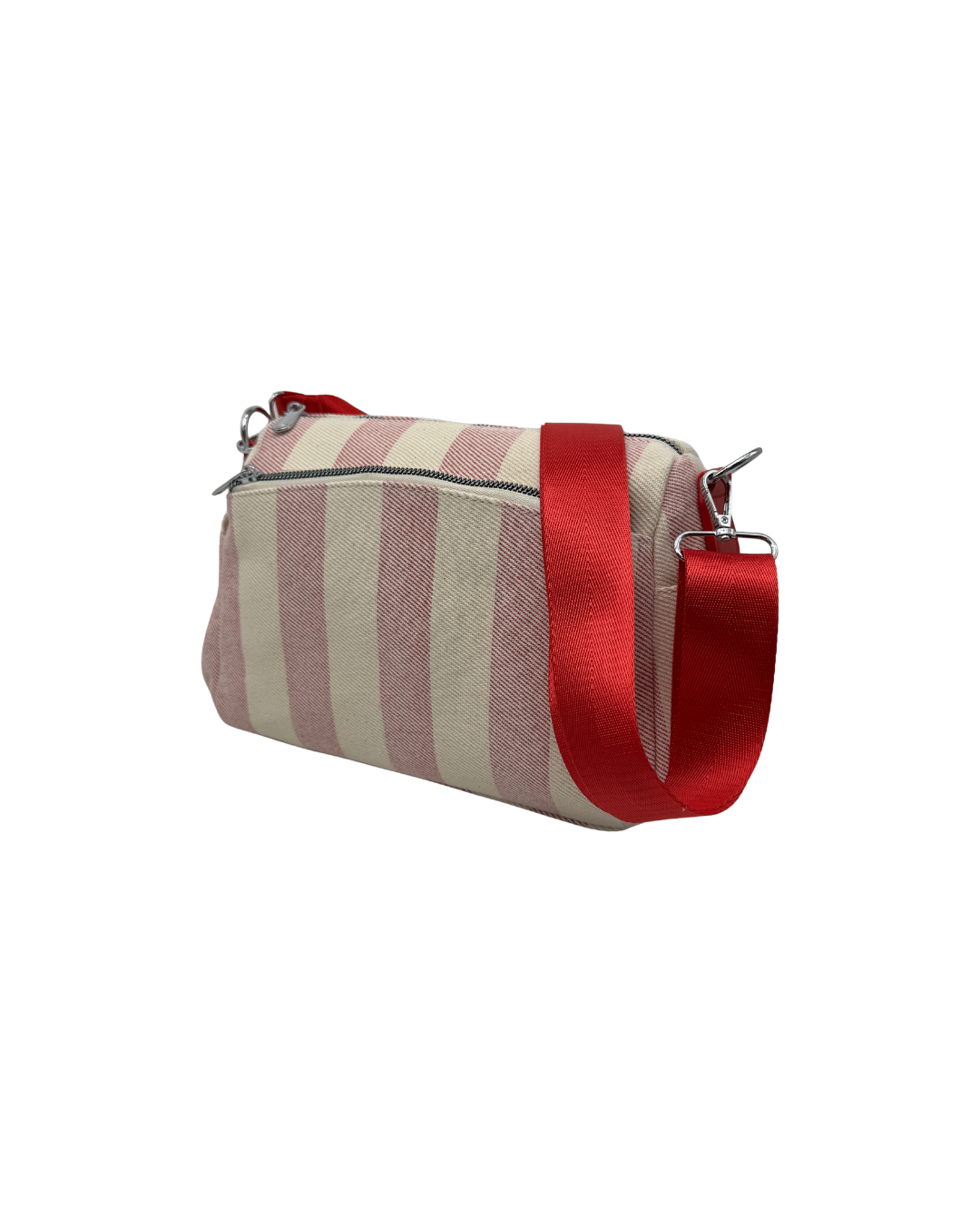 Bolso Bandolera a Rayas Rojas y Blanco Roto | Lona Premium
