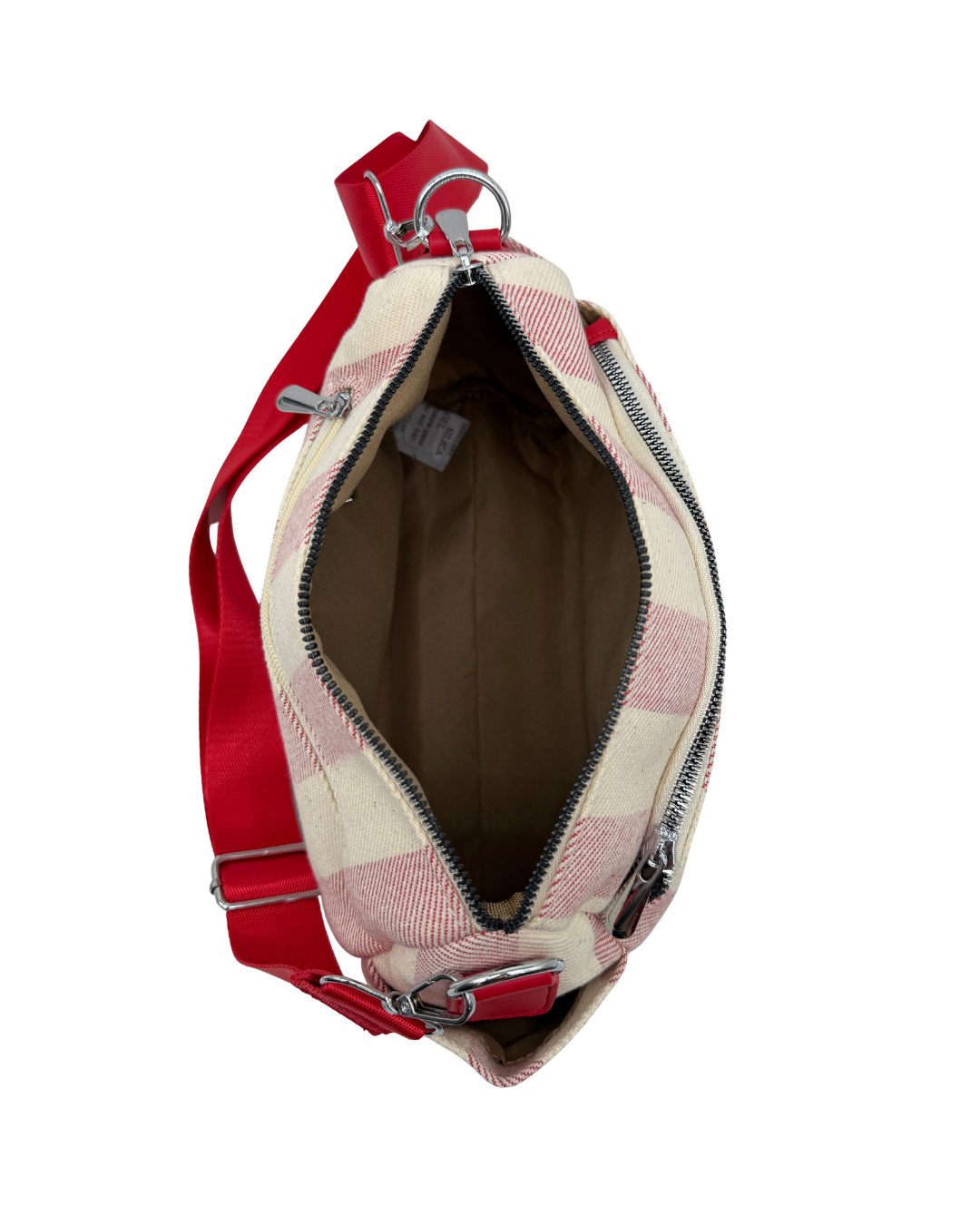Bolso Bandolera a Rayas Rojas y Blanco Roto | Lona Premium