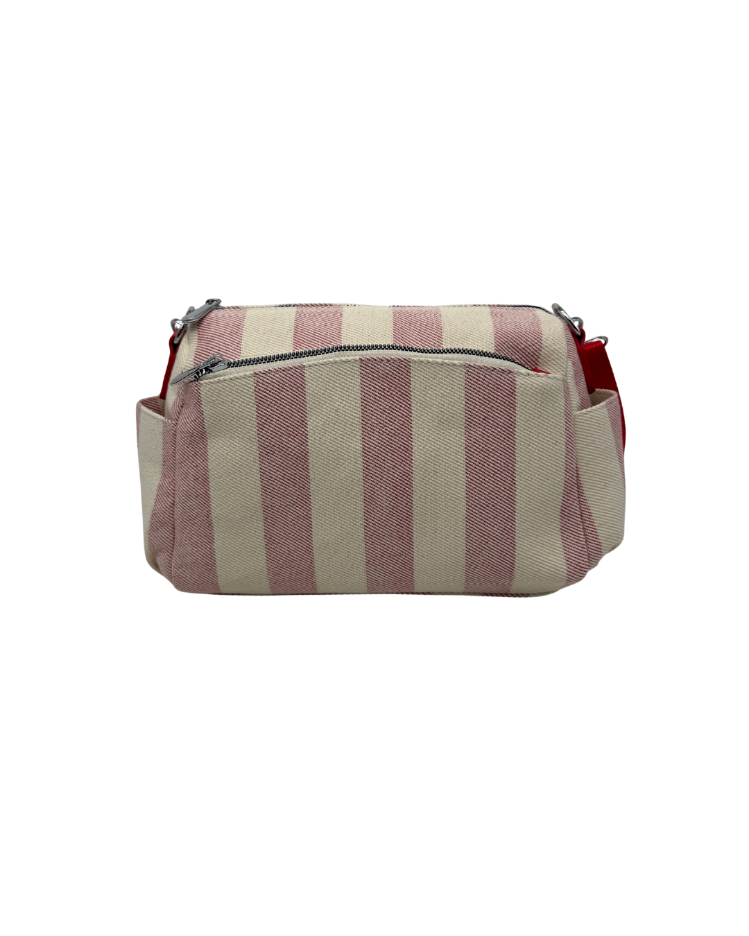 Bolso Bandolera a Rayas Rojas y Blanco Roto | Lona Premium