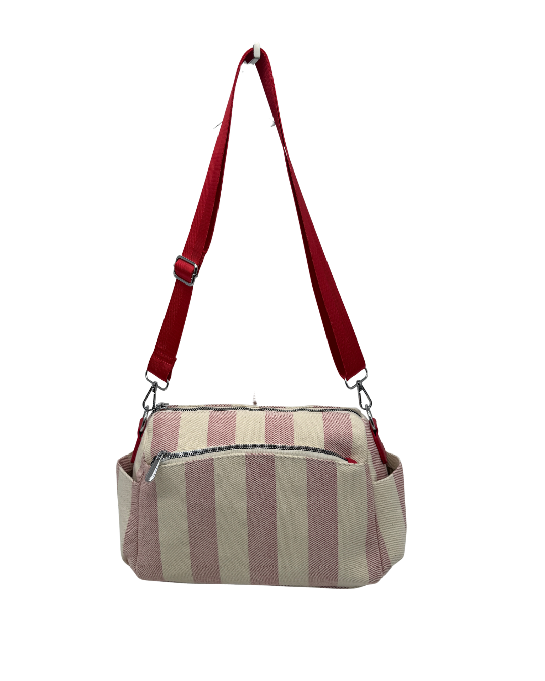 Bolso Bandolera a Rayas Rojas y Blanco Roto | Lona Premium