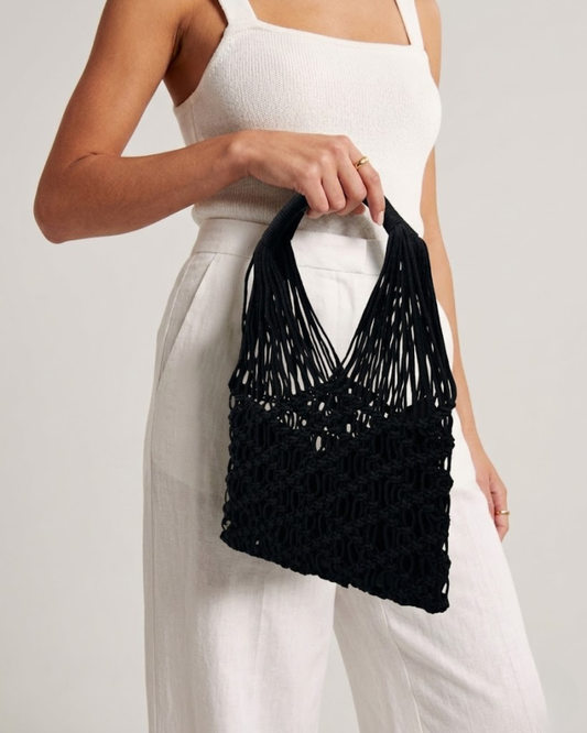 Bolso de mano  Macramé Negro Hecho a Mano - Diseño Geométrico Minimalista