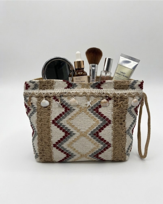 Neceser de Rafia Artesanal con Detalles Marineros y Conchas - Bolso de Mano Boho Chic