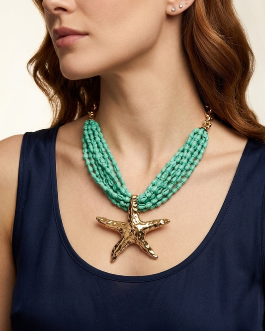 Collar Multi-Hilos Turquesa con Maxicuelgue Estrella de Mar