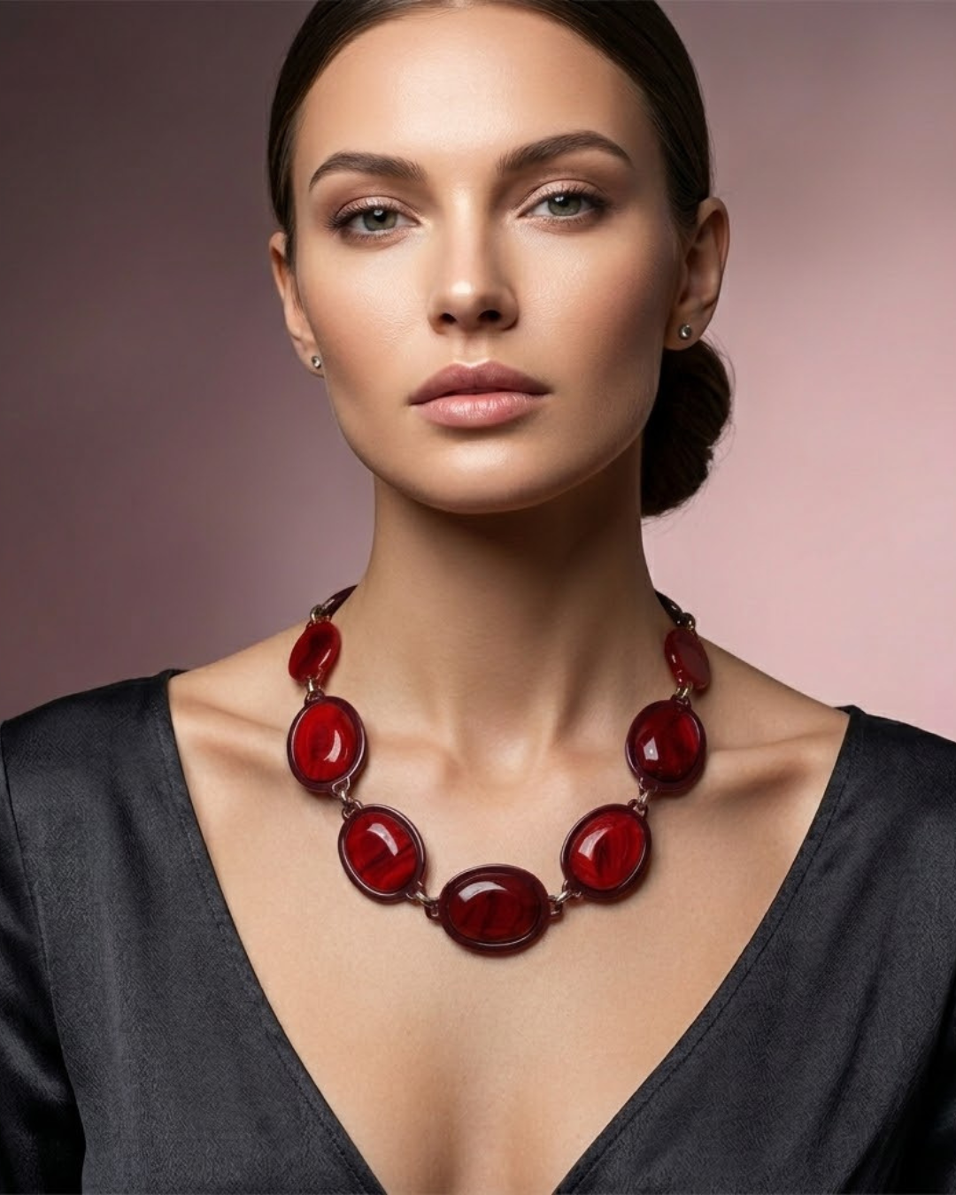 Collar Statement Ovalado Rojo Rubí