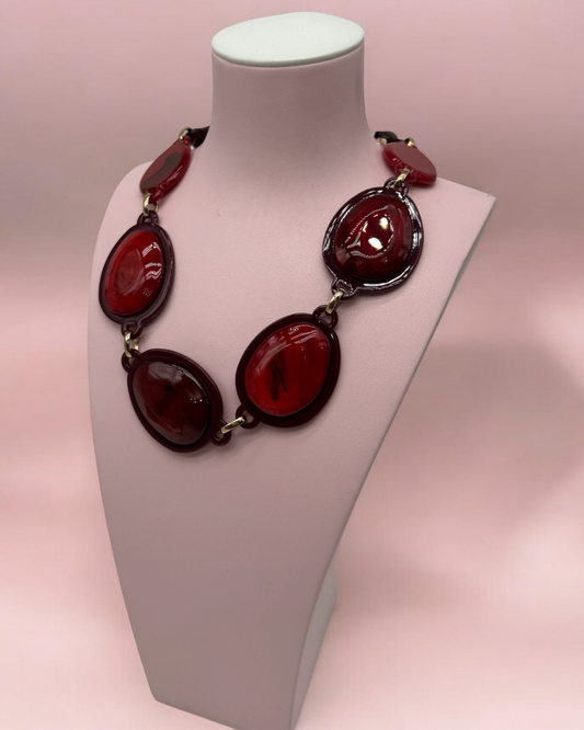 Collar Statement Ovalado Rojo Rubí