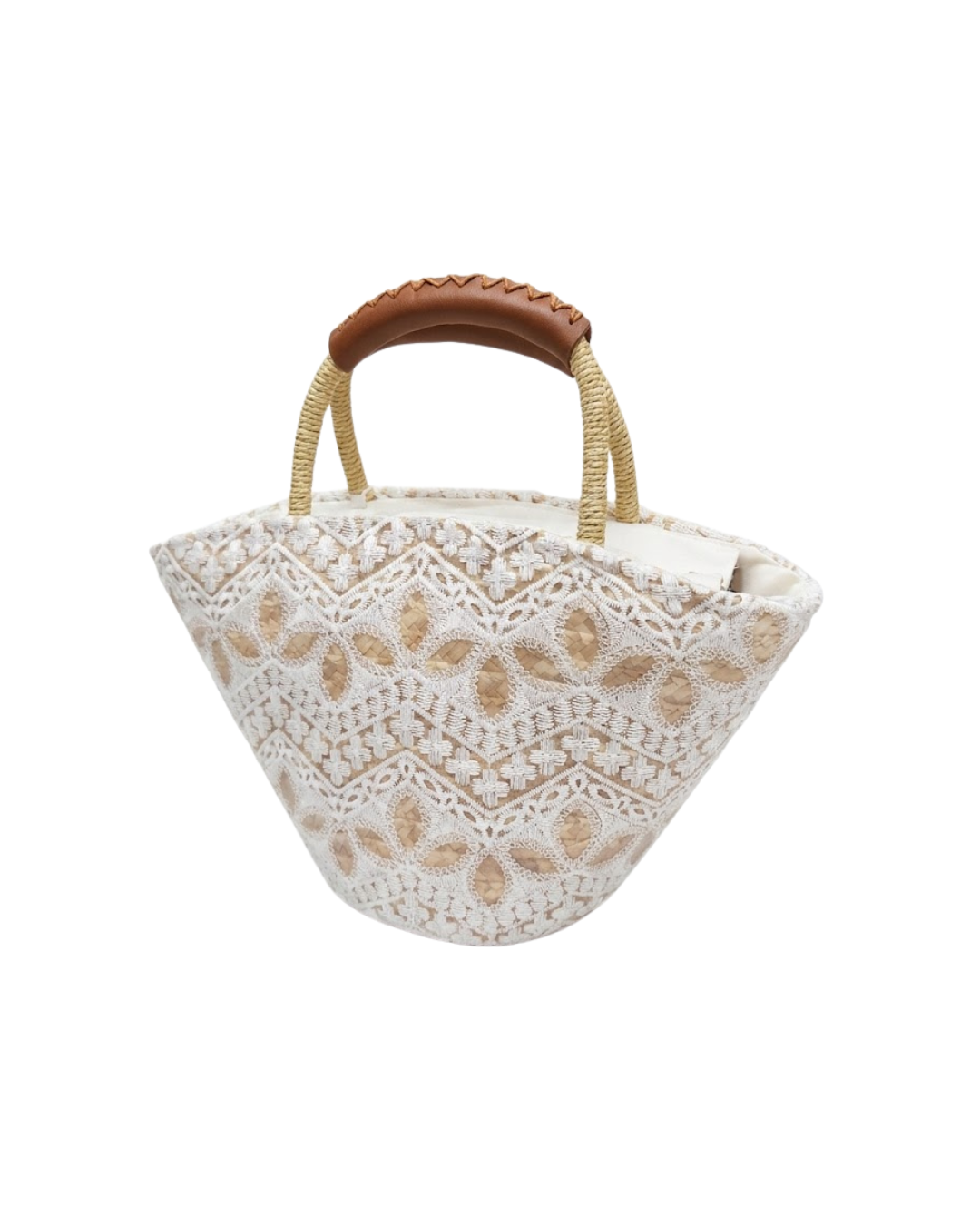 Bolso Capazo Blanco de Encaje – Estilo Boho Chic Rafia