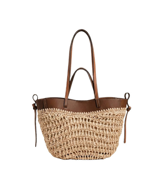Bolso Capazo de Rafia con Asas Camel y Bolsa Interior