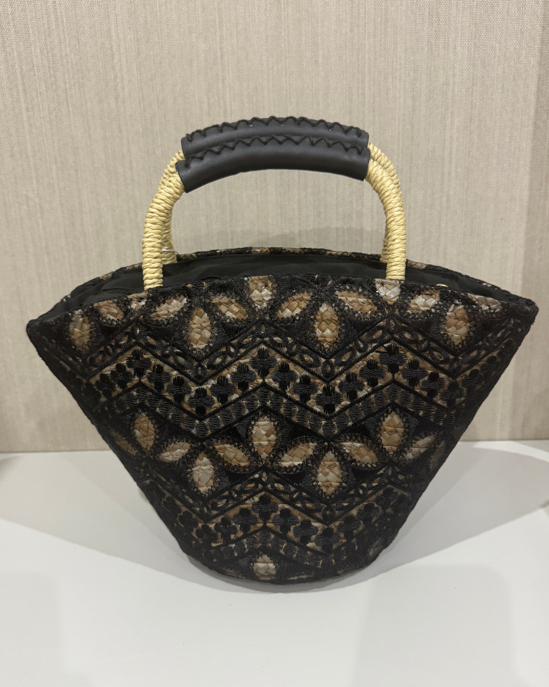 Bolso Capazo Negro de Encaje – Estilo Boho Chic Rafia