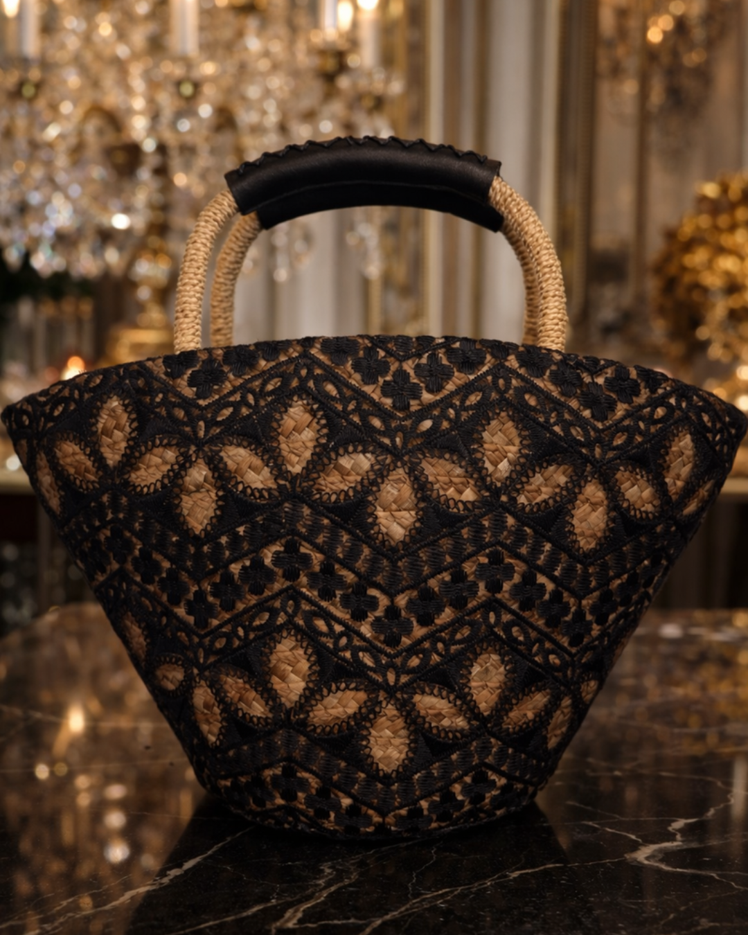 Bolso Capazo Negro de Encaje – Estilo Boho Chic Rafia