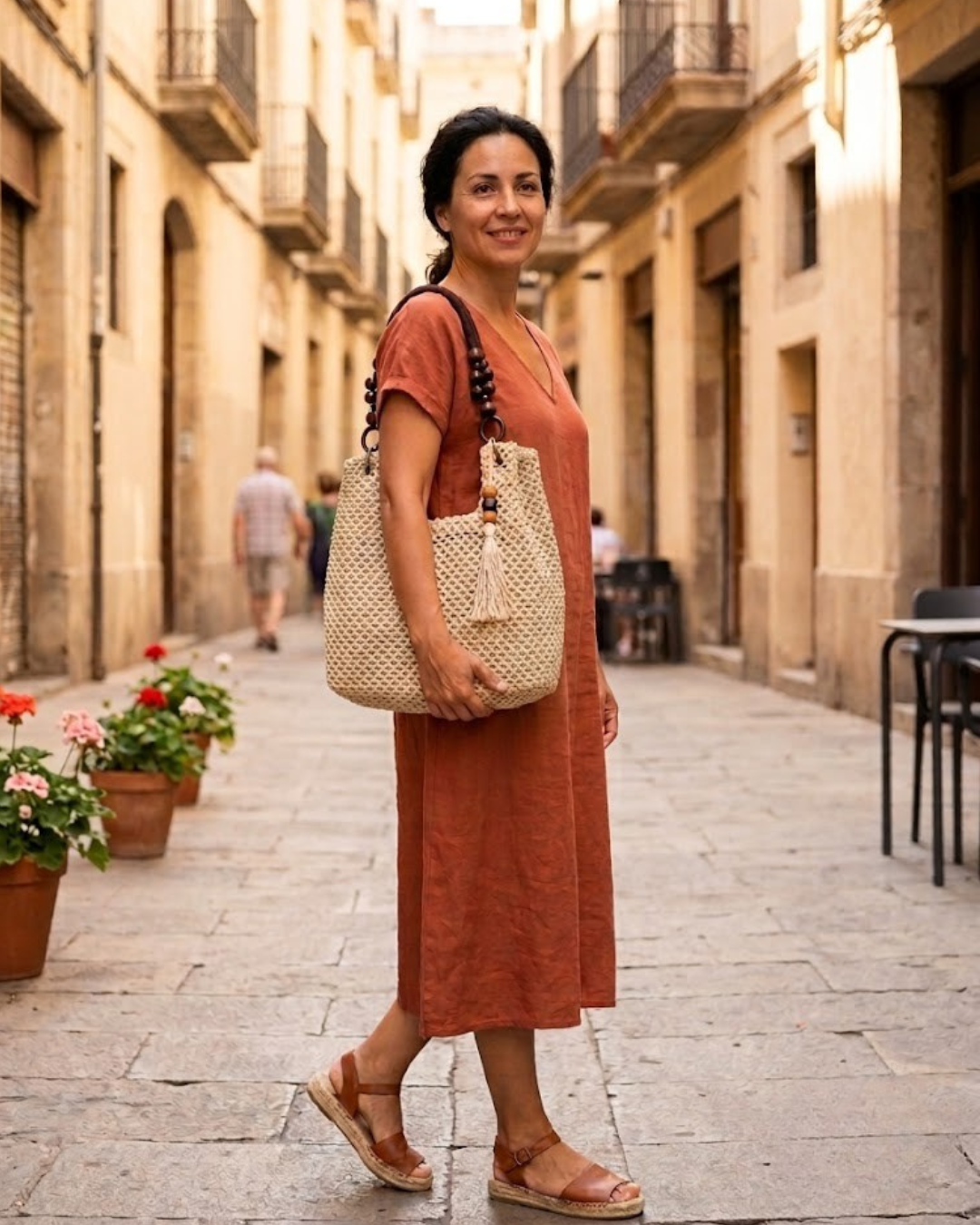Bolso de Hombro/ Mano – Bolso de Rafia Trenzado con Cuentas de Madera