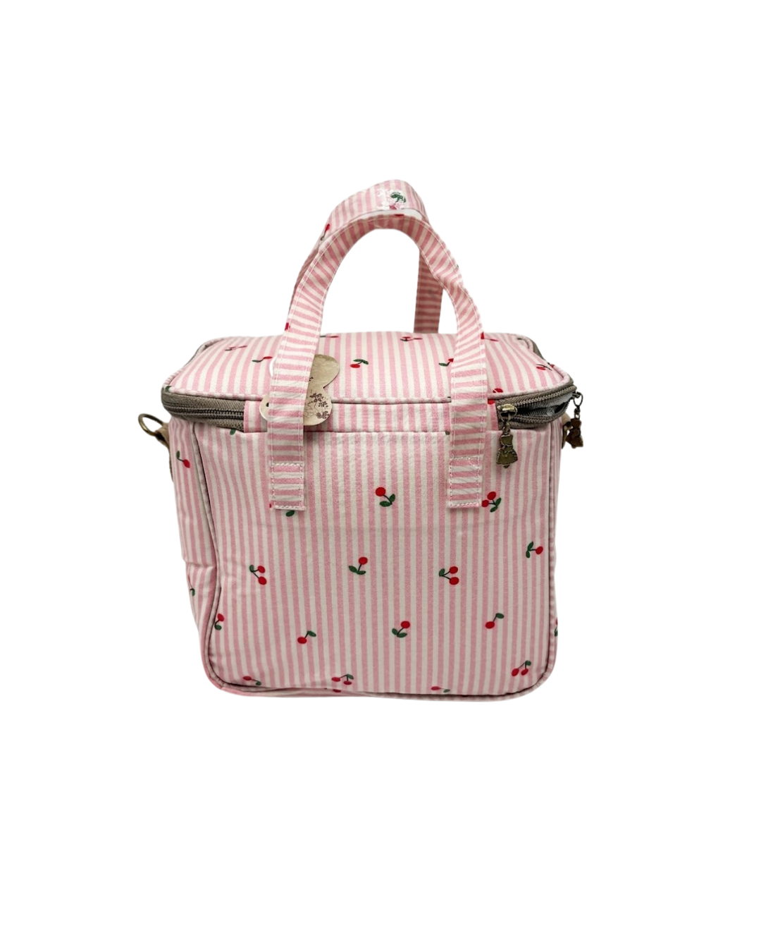 Nevera Portátil Térmica de Rayas y Cerezas – Bolsa Térmica para Playa y Picnic