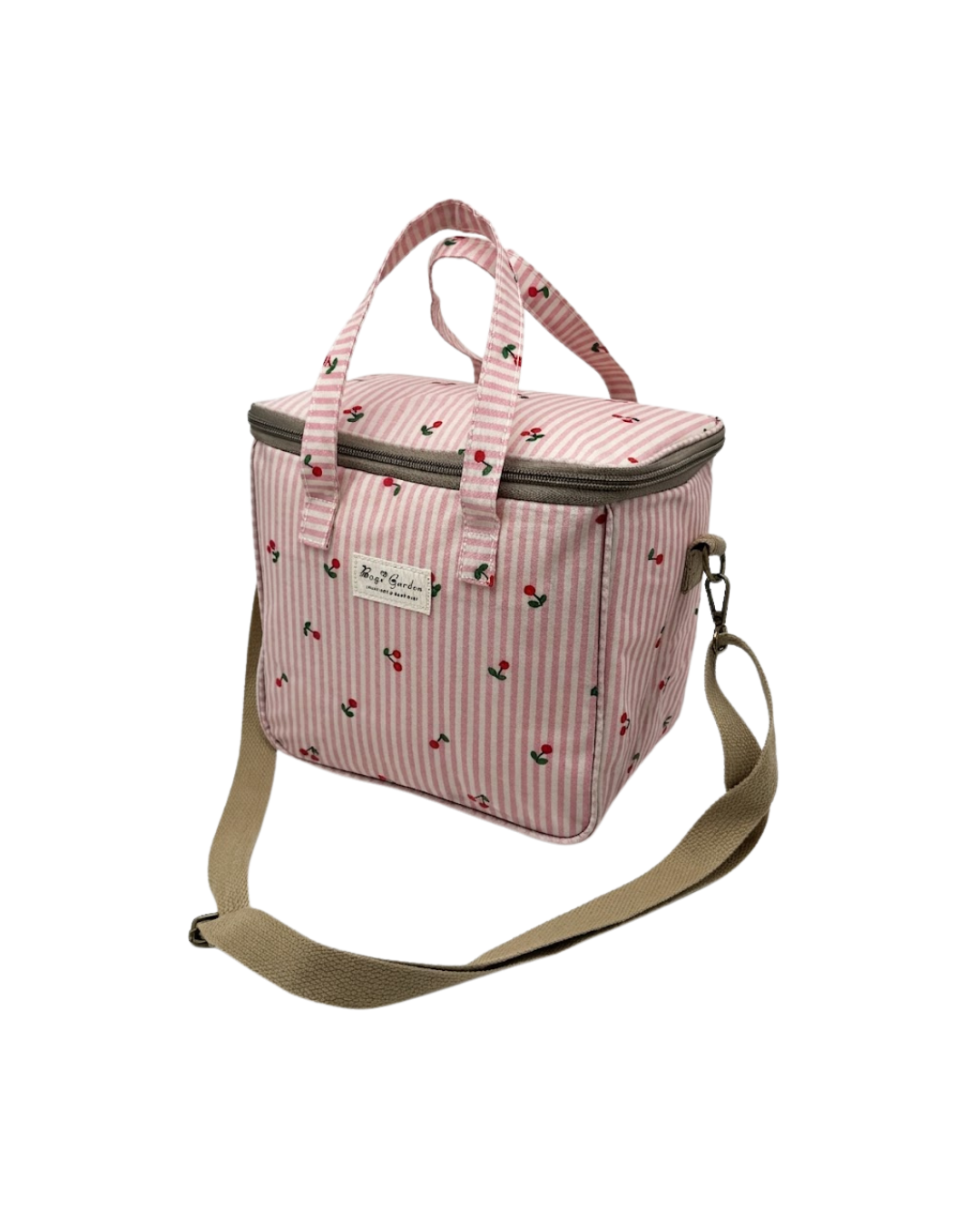 Nevera Portátil Térmica de Rayas y Cerezas – Bolsa Térmica para Playa y Picnic