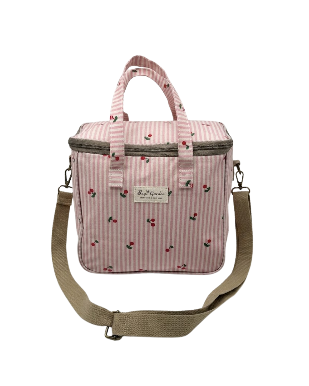 Nevera Portátil Térmica de Rayas y Cerezas – Bolsa Térmica para Playa y Picnic