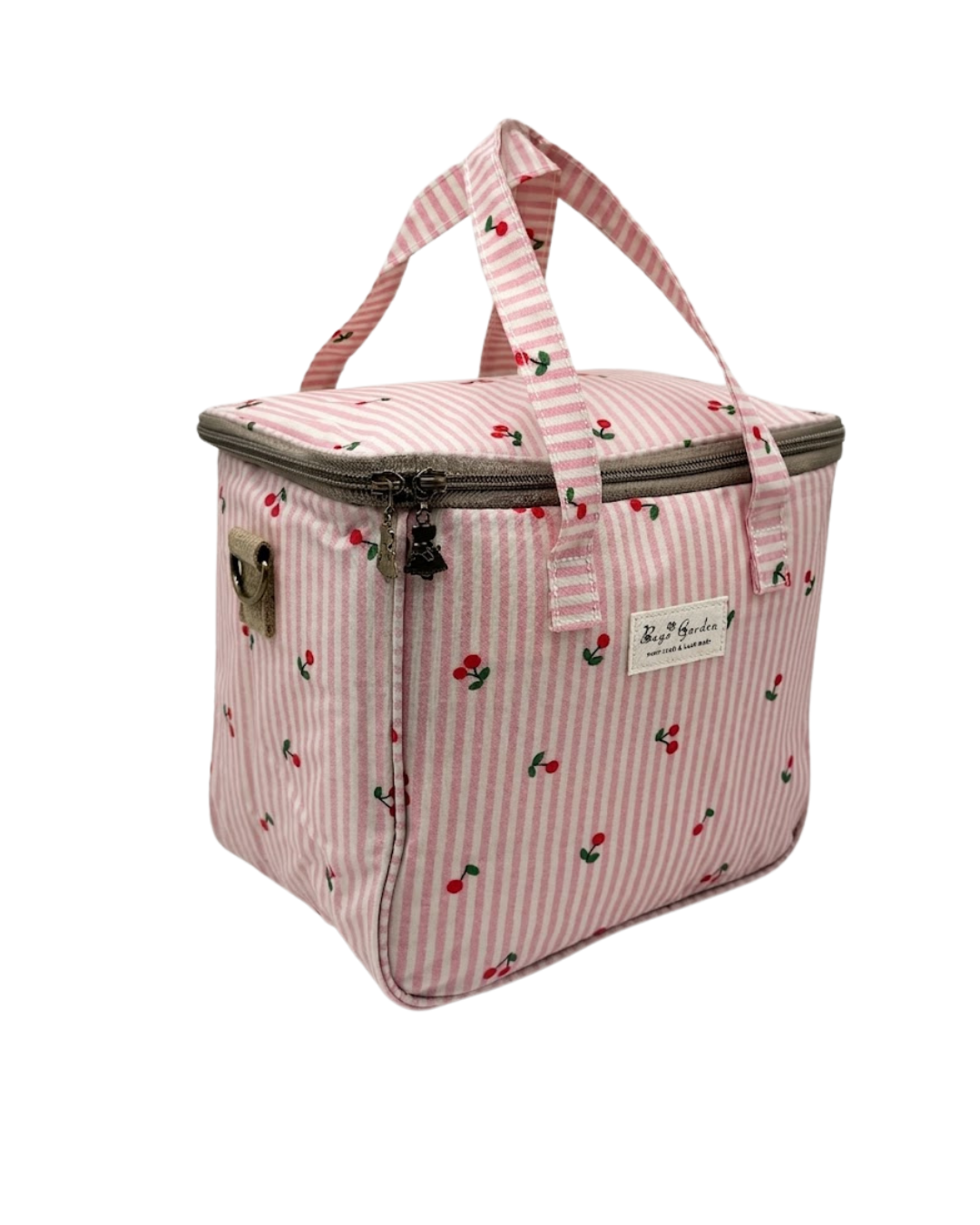 Nevera Portátil Térmica de Rayas y Cerezas – Bolsa Térmica para Playa y Picnic