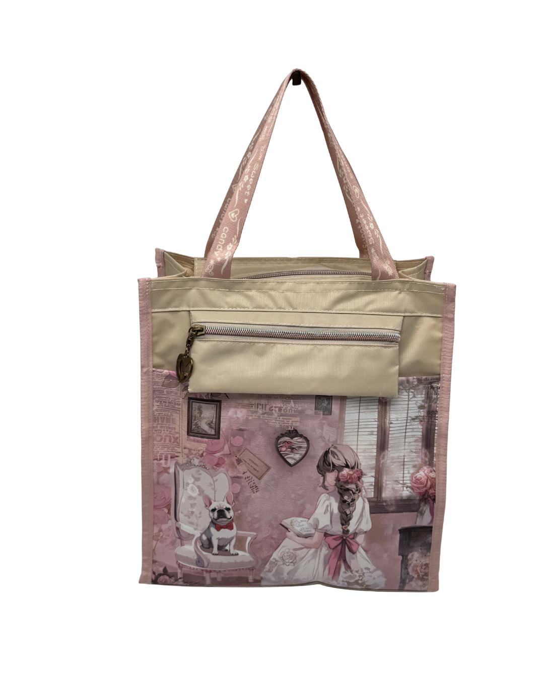 Bolso Tote Sweet Candy de Tela Estampado Romántico con Cremallera y Bolsillos