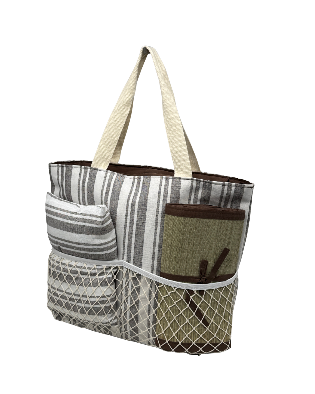 Bolso de Playa 3 en 1 con Cojín y Esterilla - Bolsa de Piscina a Rayas
