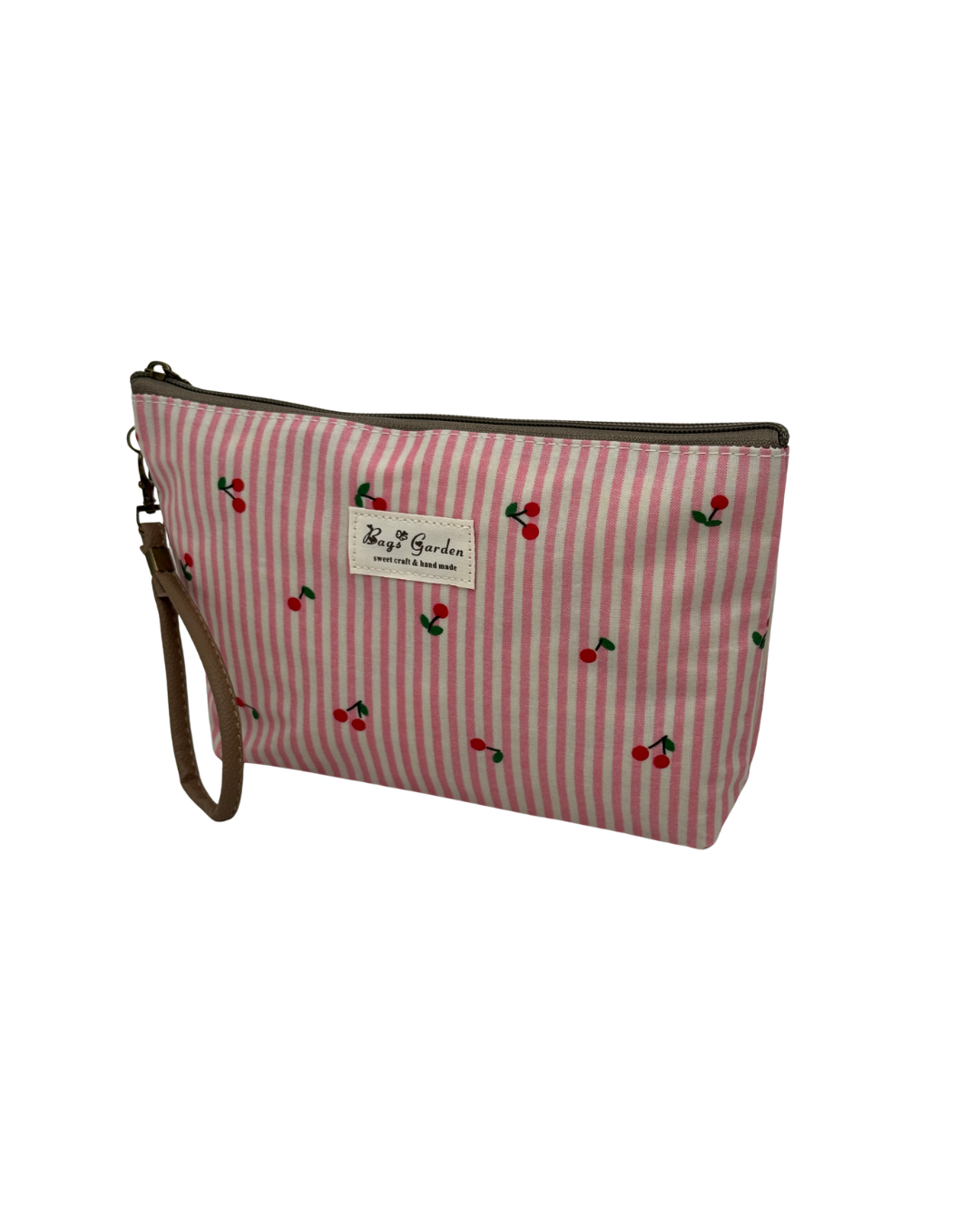 Neceser de Maquillaje de Tela con Estampado de Cerezas y Rayas – Bolsos Organizador de Cosméticos Bags Garden