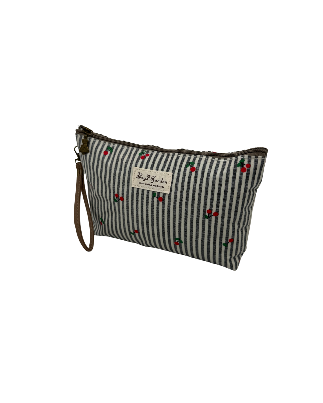 Neceser de Maquillaje de Tela con Estampado de Cerezas y Rayas – Bolsos Organizador de Cosméticos Bags Garden