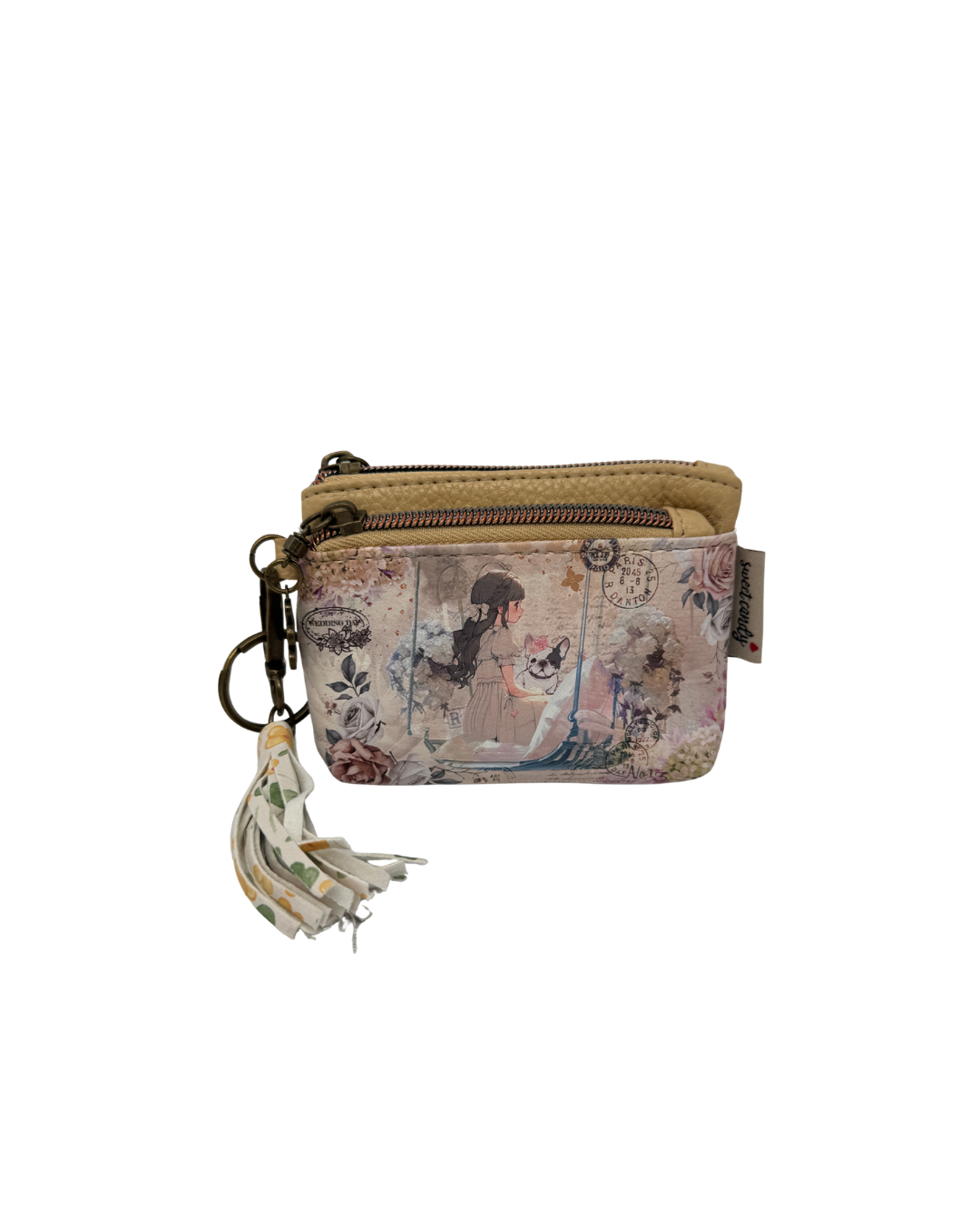 Monedero con Doble Cremallera Sweet Candy - Diseño Vintage Chica y Bulldog con Caja Metálica