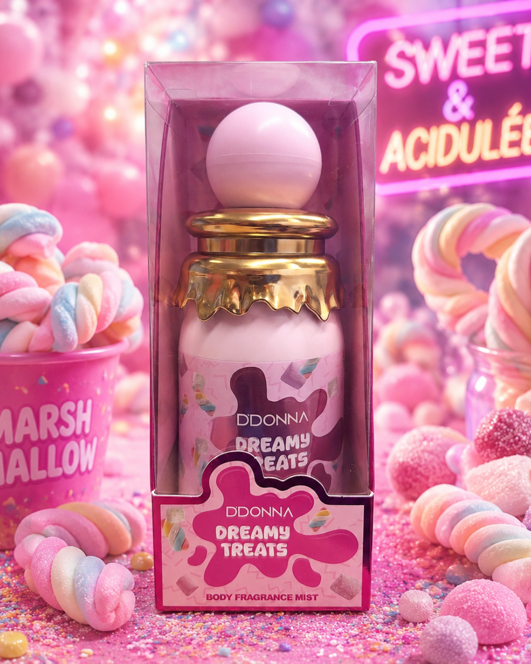 Bruma Corporal D’DONNA Dreamy Treats – Body Mist Marshmallow y Vainilla (300 ml)
