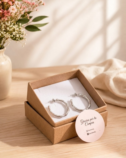 Pendientes Aros Efecto Bambú Acero | Accesoriomanía