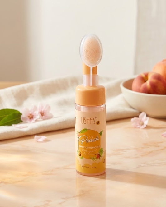 Espuma Limpiadora Facial y Desmaquillante de Melocotón con Cepillo Integrado Ushas (155 ml)