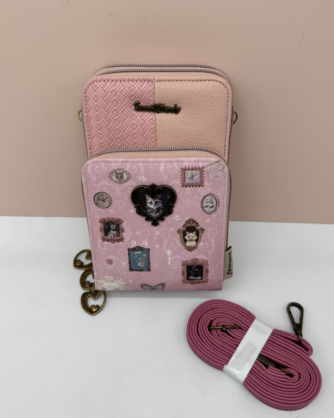 Bolso Portamóvil y Billetero Sweet Candy – Colección Gatitos Rosa