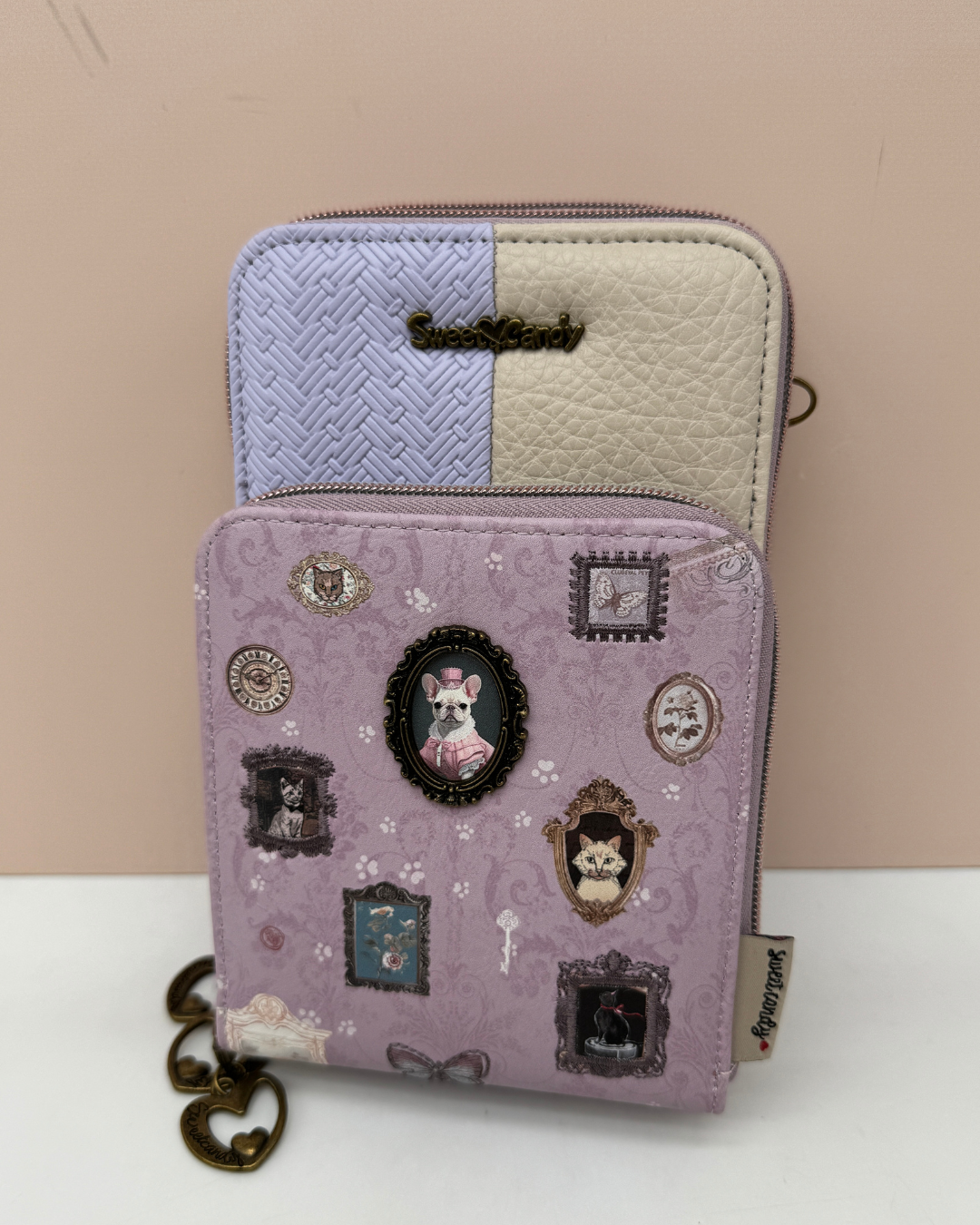 Bolso Portamóvil y Billetero Sweet Candy – Estampado Galería Perrita Vintage (Malva y Lila)