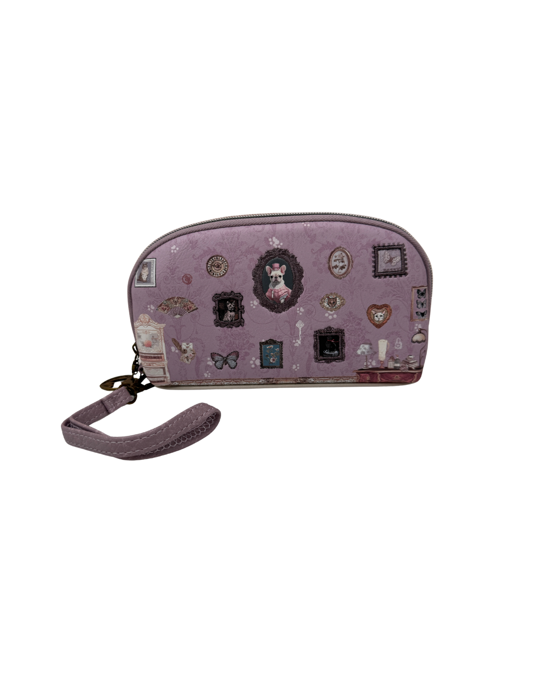 Portatodo / Bolso de Mano Sweet Candy – Retrato Perrito Vintage Malva con Asa y Compartimentos (Edición Limitada)