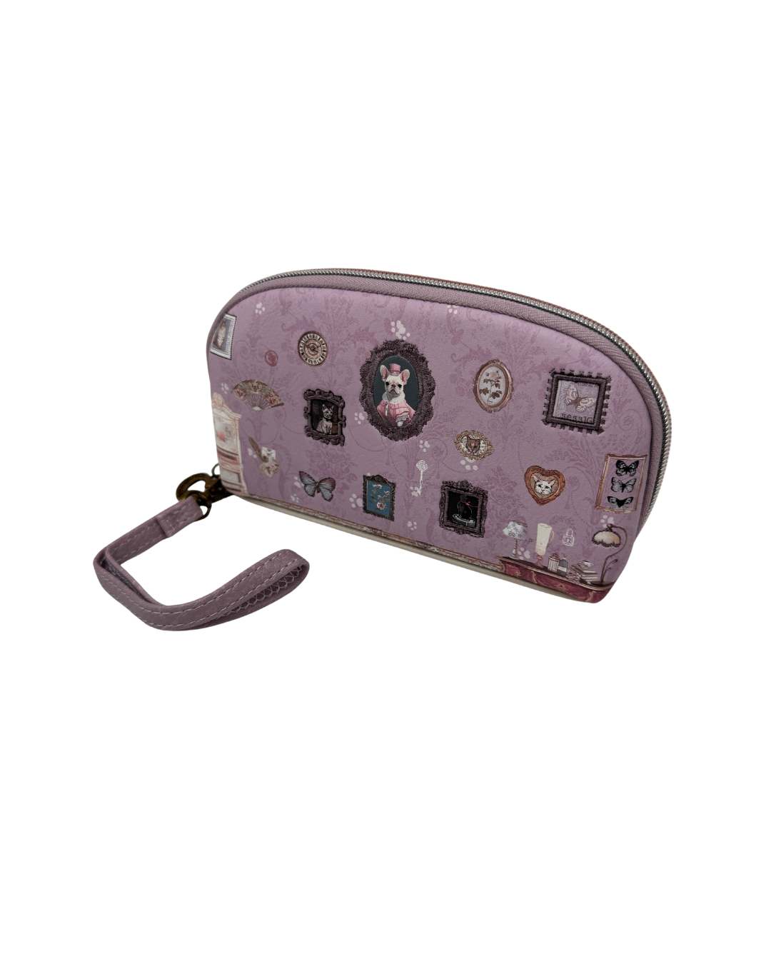Portatodo / Bolso de Mano Sweet Candy – Retrato Perrito Vintage Malva con Asa y Compartimentos (Edición Limitada)