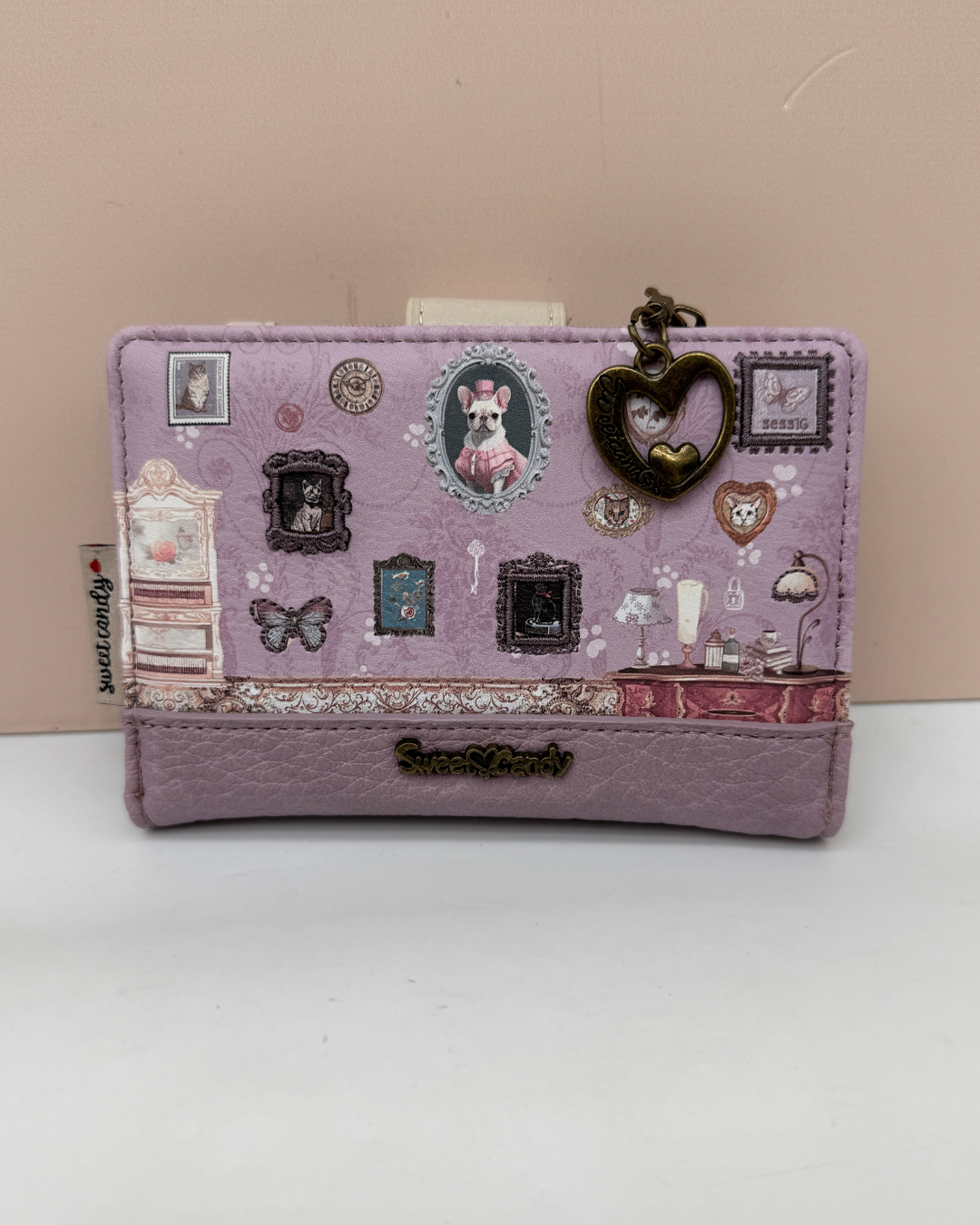 Cartera Billetera Sweet Candy Lila Vintage con Cajita a Juego – Edición Limitada Perrito Frenchie