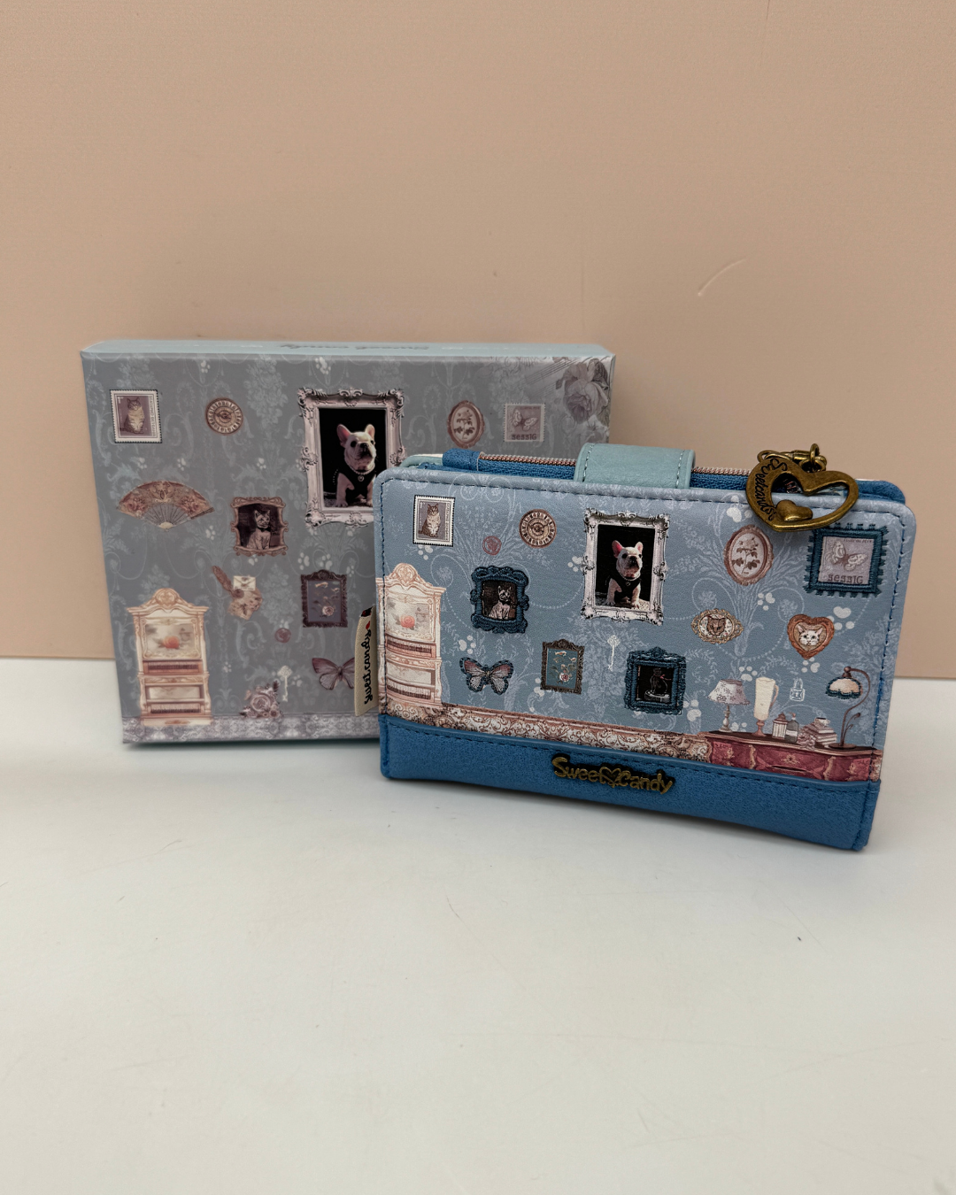 Cartera Billetera Sweet Candy Azul Empolvado Vintage con Cajita a Juego – Edición Limitada Frenchie