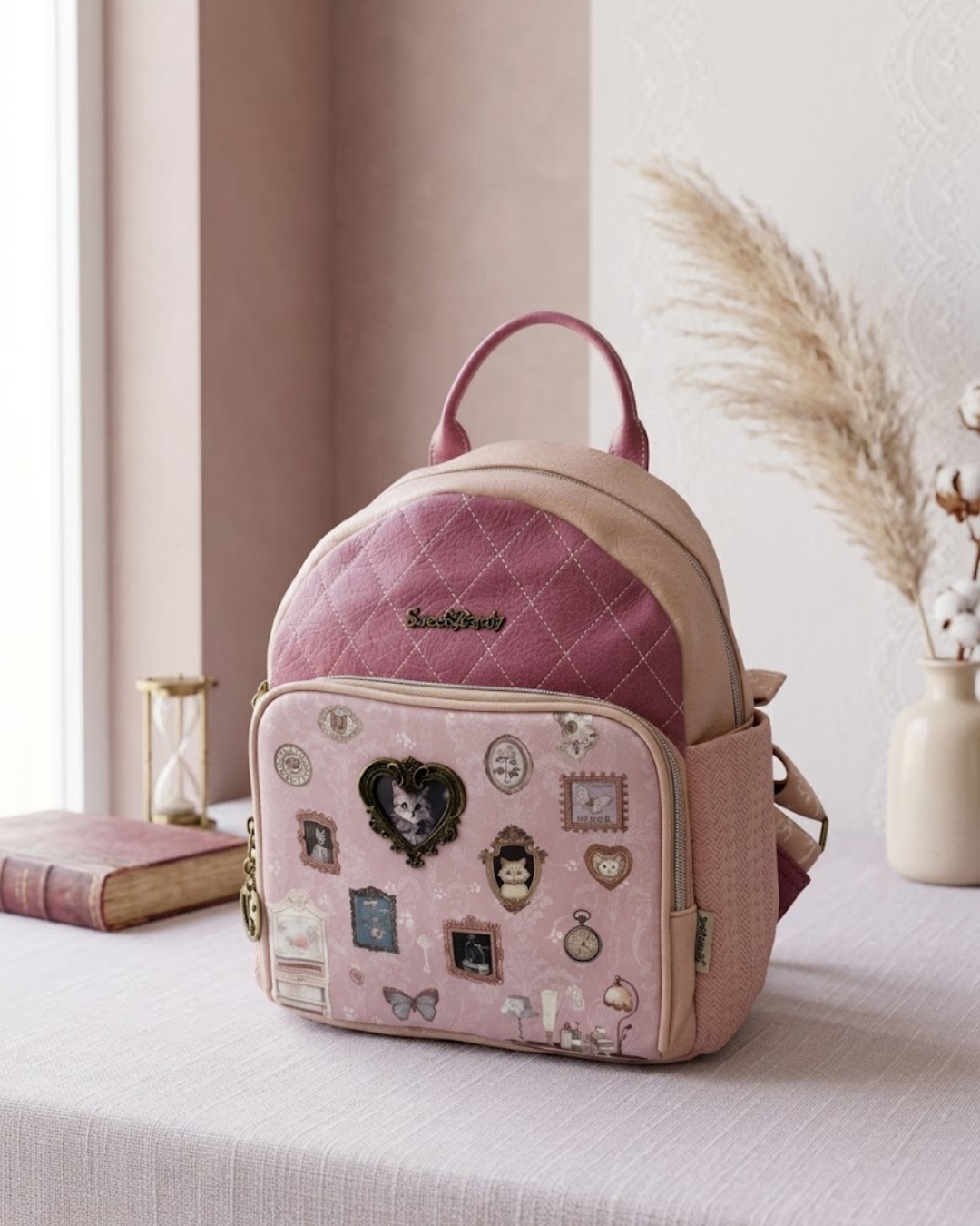 Mochila de Paseo Sweet Candy Rosa Vintage Acolchada – Edición Limitada Gatitos
