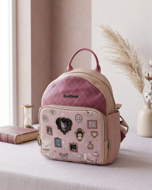 Mochila de Paseo Sweet Candy Rosa Vintage Acolchada – Edición Limitada Gatitos