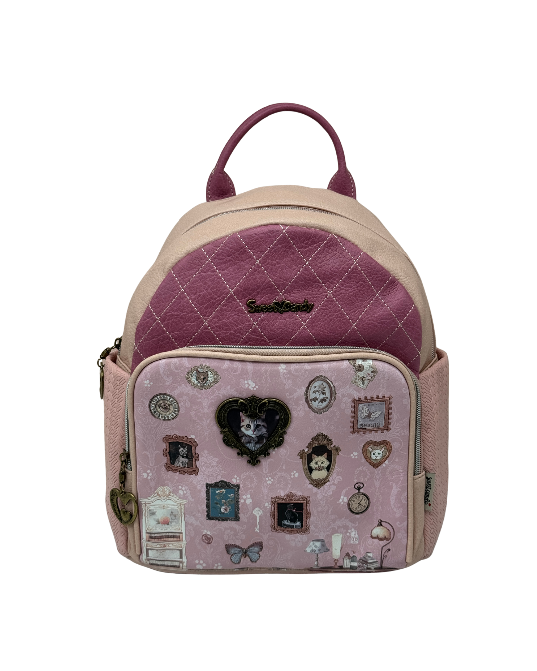 Mochila de Paseo Sweet Candy Rosa Vintage Acolchada – Edición Limitada Gatitos