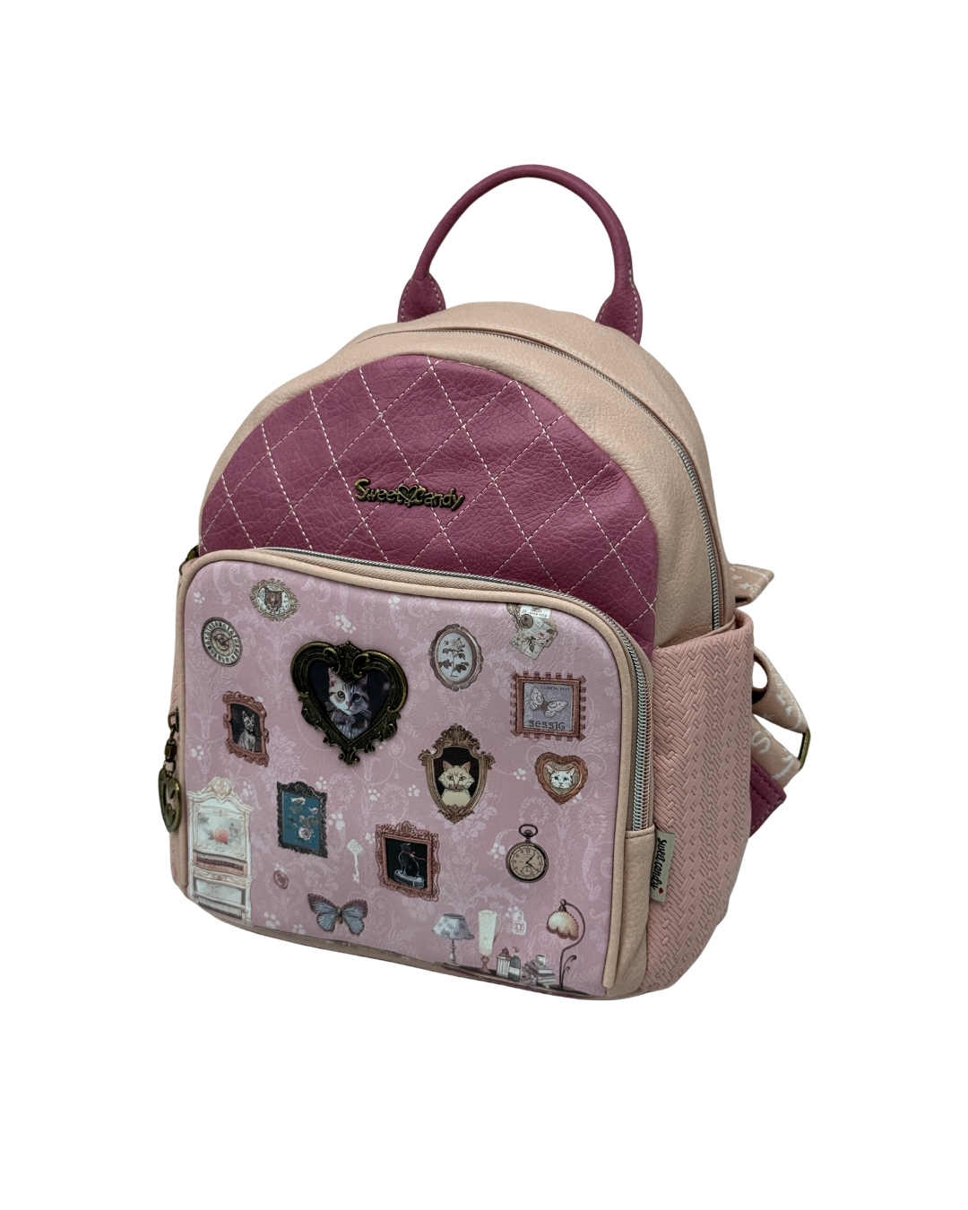 Mochila de Paseo Sweet Candy Rosa Vintage Acolchada – Edición Limitada Gatitos