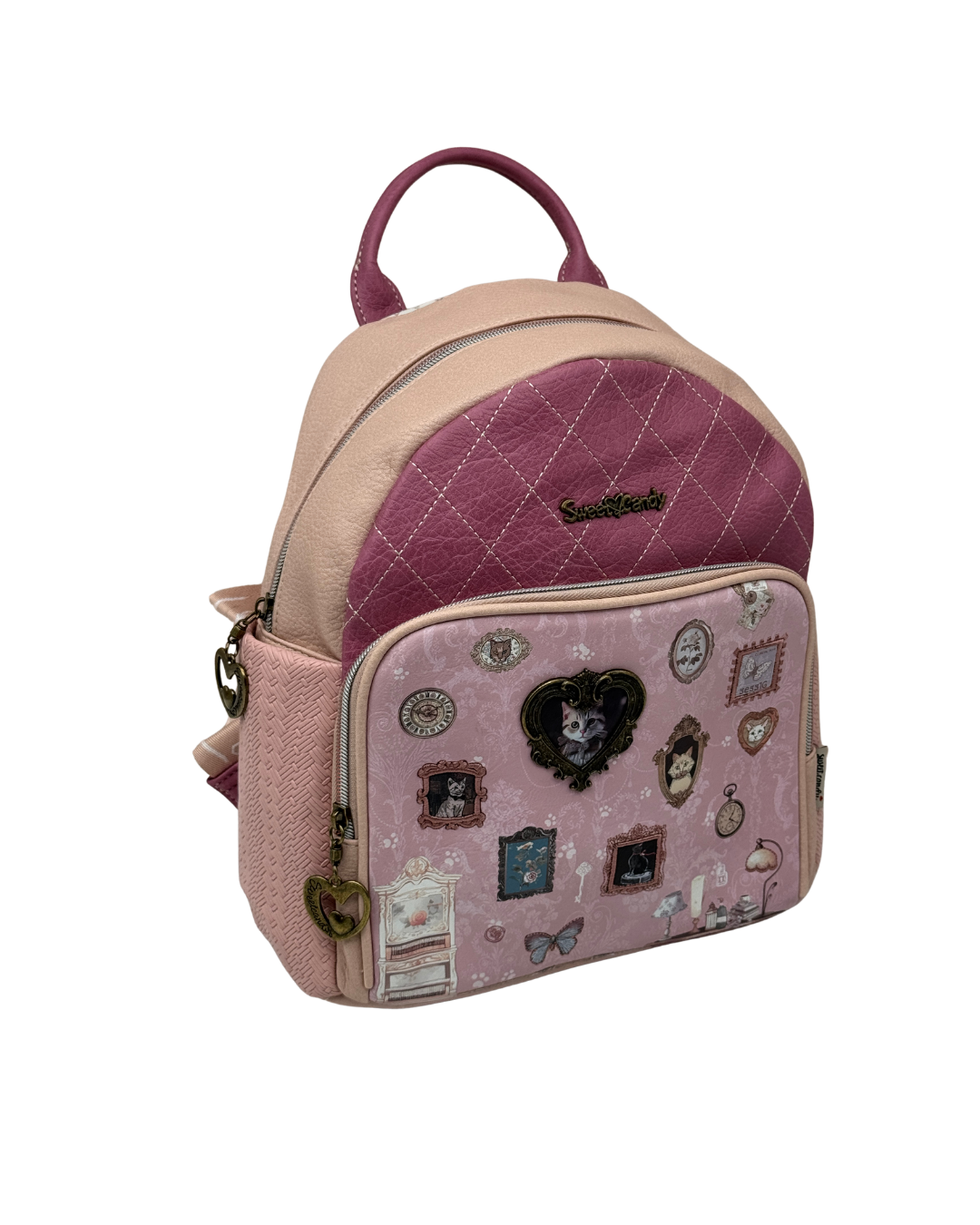 Mochila de Paseo Sweet Candy Rosa Vintage Acolchada – Edición Limitada Gatitos