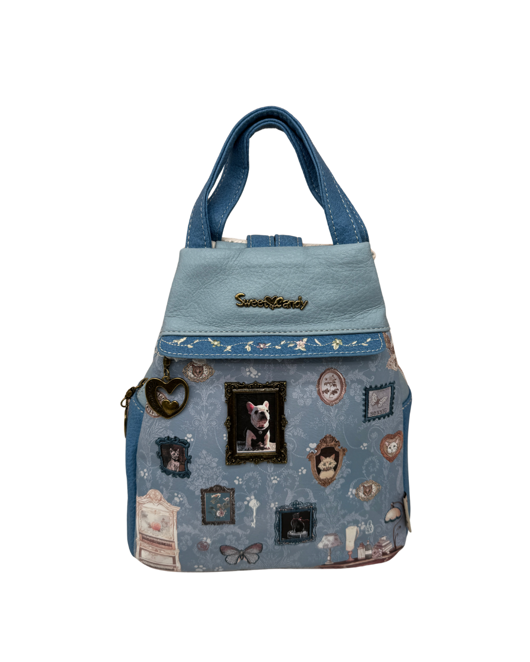 Mochila Antirrobo Mujer Sweet Candy – Edición Especial Perrito en Azul Pastel con Bordados y Relieve