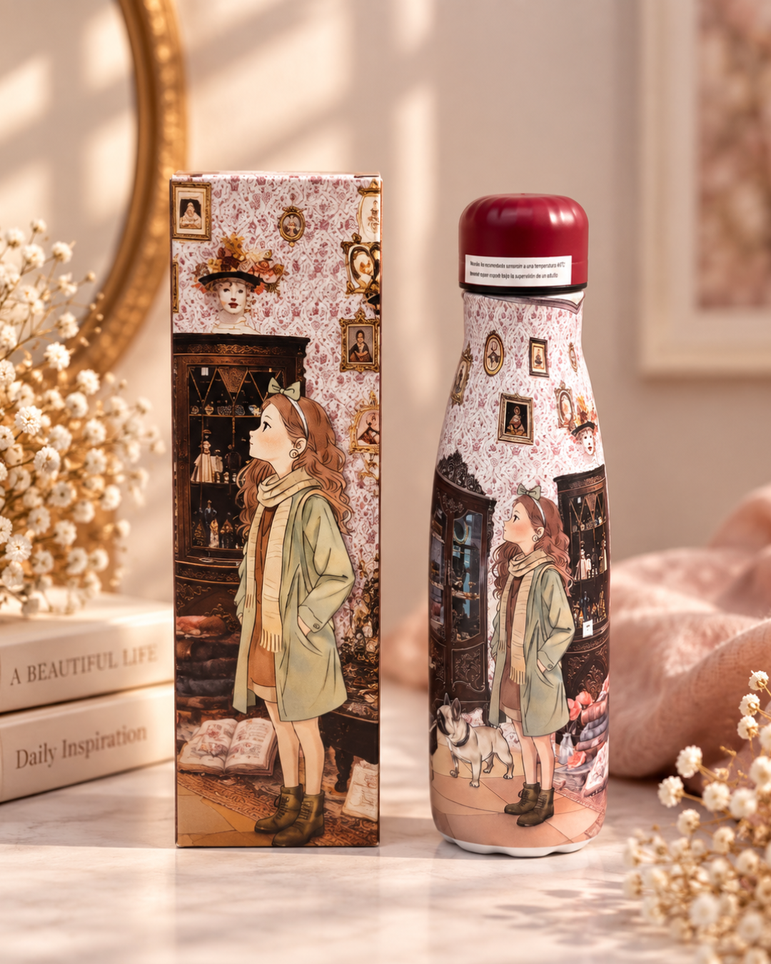 Botella Térmica Sweet Candy 350 ml – Niña y Perrito Vintage Rosa